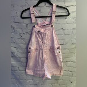 5/$20 Vintage Y2K Honors Girls‎ Pink White Gingham Denim Summer Overall Sz 14/16
